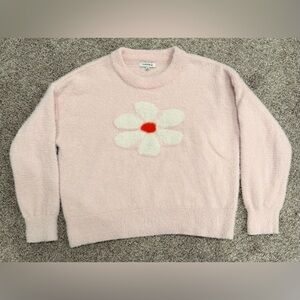 Soft Pink Daisy Crewneck Eyelash Sweater Sz XL